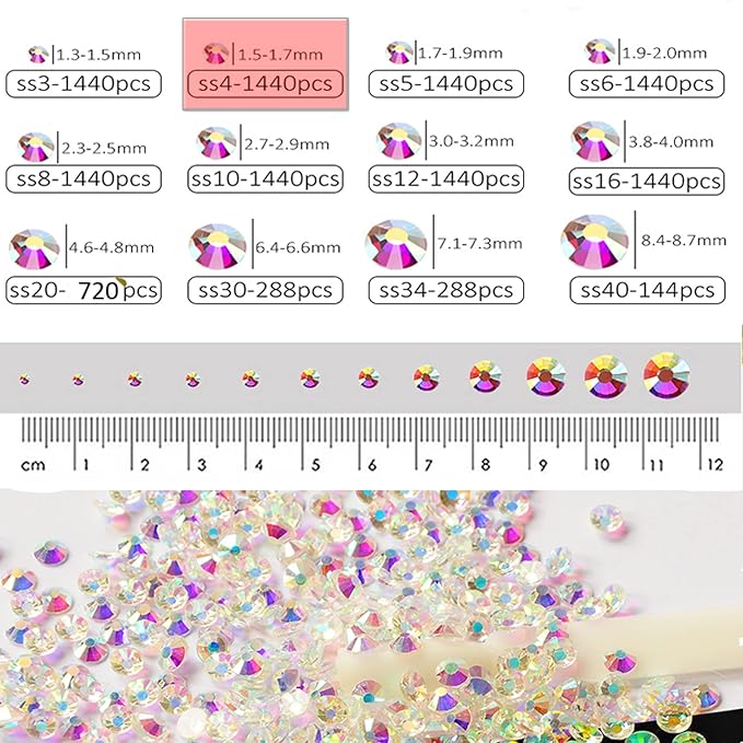 Dowarm 1440 Pieces SS4 Flatback Rhinestones, 1.5MM Flatback Crystal Rhinestones for Craft, Nails, Dance Costumes, Non Hotfix, Transparent AB