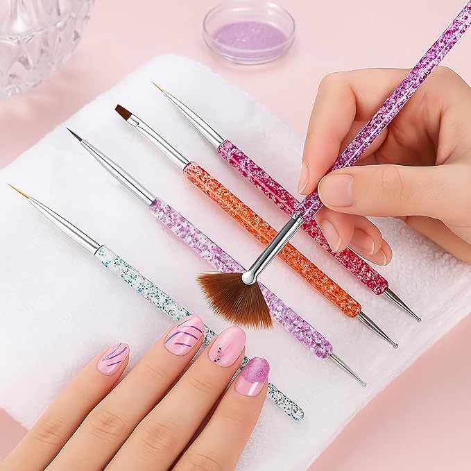 8Pcs Nail Art Brush Set – French Liner, Dotting Pens, Detailing Brushes for Acrylic, Gel & Poly Gel Nails – Perfect for DIY & Salon Use, Nail Design & Extension Tools