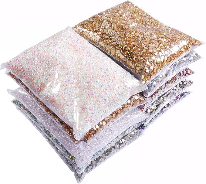 Hisenlee 14400PCS Rhinestone SS3-SS20 Crystal Gems 9 Sizes Wholesale Nail Art Rhinestone Flatback Round Glass Diamond for Crafts (SS4, Rose Gold)