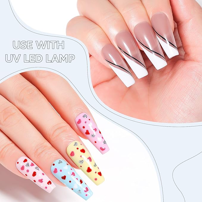 AIMEILI Gel Polish Nail Art Liner, Hema Free, Cruelty Free, Vegan, 6 Colors Black White Red Pink Gold Silver Design Paint for French Chrome Manicure DIY