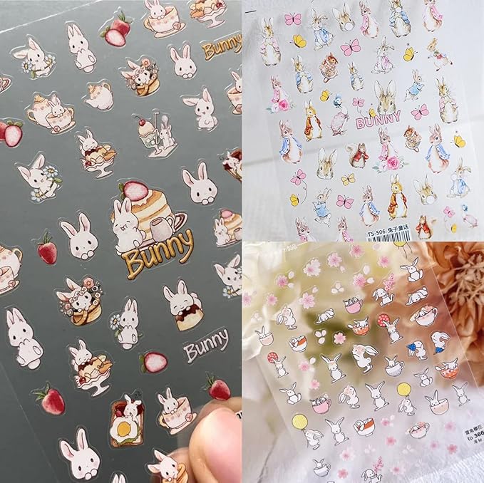 Dedyel Cute Nail Stickers 5D Embossed Cartoon Kawaii Animal Self-Adhesive Nail Decals for Women Girls Kids Nail Art Decoration