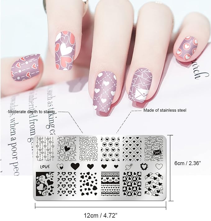 SILPECWEE 6 Pieces Valentine's Day Nail Stamp Nail Stamping Plate Holiday Heart Nails Design Nail Stencils Nail Art Template Nail Polish Stamp Tools Nail Art Accessories for Acrylic Nails