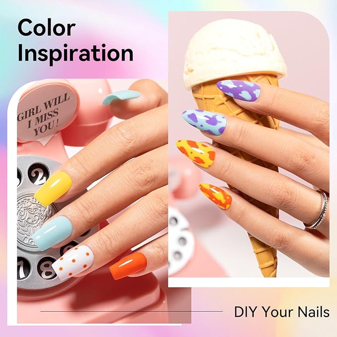 Nail Polish Set: 6 Pastel Candy Dopamine Colors Orange Milky Quick Dry Regular Nail Polish Pack, Vegan Cruelty-free, Rich in Castor Oil, Holiday Party Nail Art DIY Home Travel Manicure Gift
