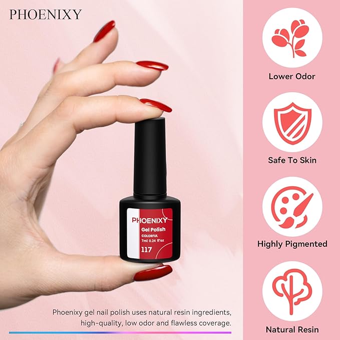Phoenixy 30 Pcs Gel Nail Polish Set, 25 Colors U V Gel Nail Polish Nude White Black Red Blue Pink All Season Color 5 Pcs Base Top Coat Glossy Matte Silver and Gold Glitter Starter Gift Sets for Women