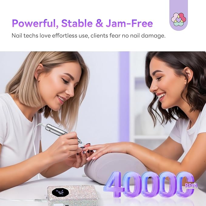 SAVILAND Professional Nail Drill 40000 RPM: Portable Electric Nail Drill Kit File Machine with Ceramic Nail Bits Sanding Bands for Acrylic Nail Gel Polish Manicure Salon Home Use, Glitter