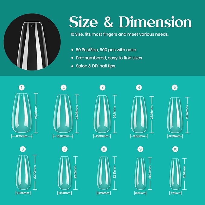 Beetles Gel Nail Tips 500Pcs Medium Coffin Pre Shaped Clear Full Cover False Nails Press on for Gel Art Polish Soak Off Lamp Easy Nail Extensions Acrylic