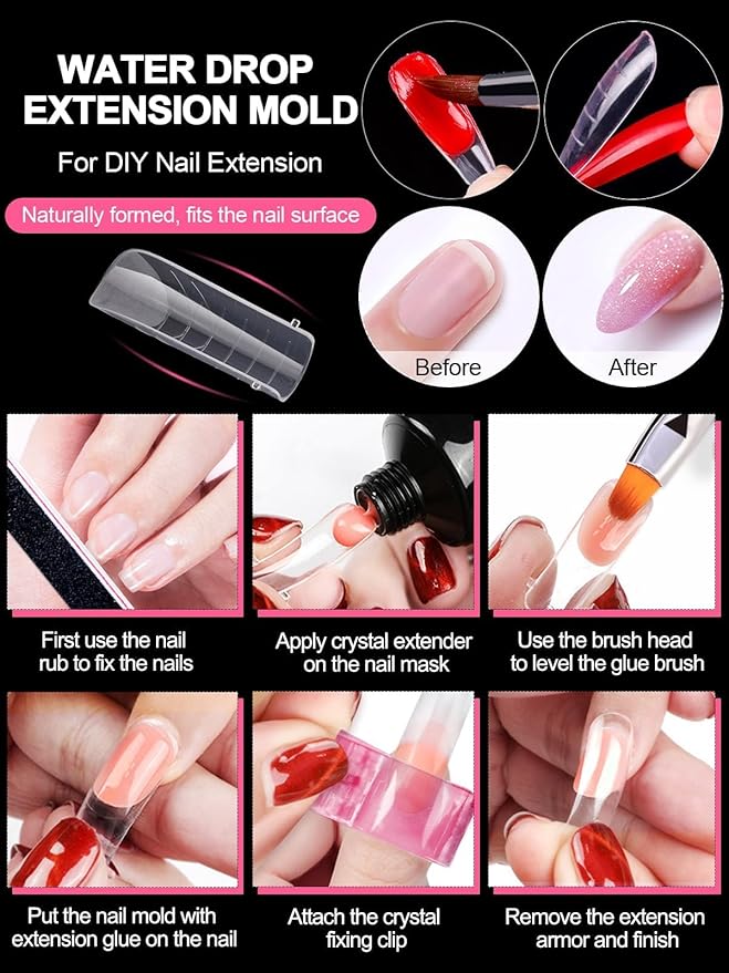 EBANKU 120Pcs Matte Dual Nail Forms, Poly Gel Nail Molds Square Clear Full Cover Coffin Nail Tips Extension Forms 12 Sizes for Gel Manicure Nail Art Design Salon&DIY