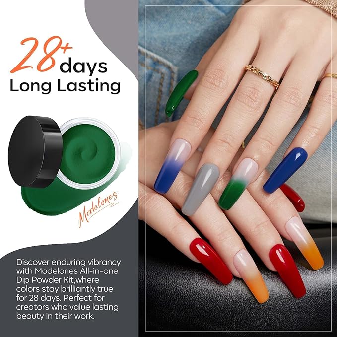 Modelones 20 Colors Dip Powder Nail Kit, Spring Summer Neon Orange Blue Black Pink Purple DIY Manicure Dipping Powder Kit Starter Set System with Activator Base Top Coat Gifts for Women