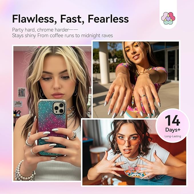 SAVILAND Silver Metallic Nail Polish: 15ml Chrome Nail Polish No UV Lamp Needed Mirror Gel Nails Polish Metal Blooming Gel Polish Air Quick Dry Spreading Effect Nails Art Design