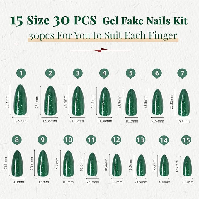 Green Cat Eye Press on Nails Almond Medium Fake Nails Sparkly Glitter Black False Nails Press ons Designs Gradient Gel Glue on Artificial Nails for Women Manicure 30Pcs