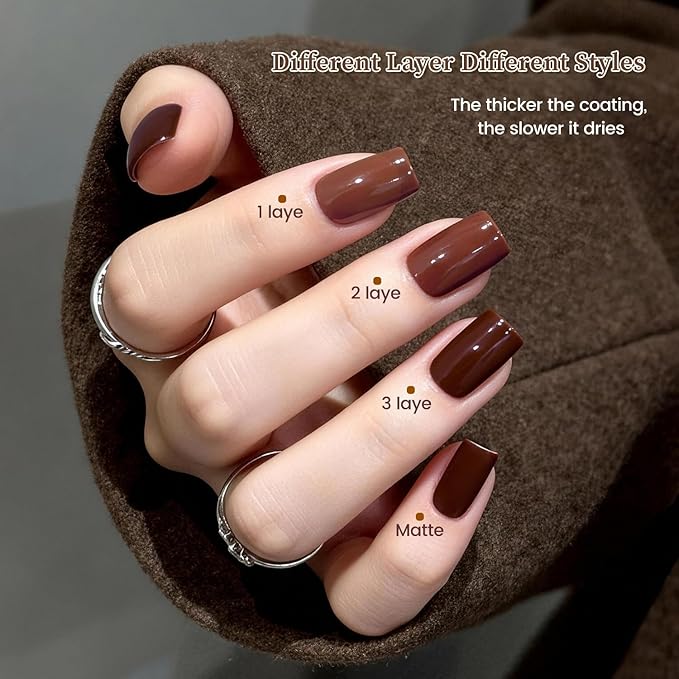 12Pcs Brown Nail Polish Set with Base and Top Coat Chocolate Brown Moche Fingernail Polish Quick Dry Regular Finger Nail Polish Pack for Women Gift Holiday