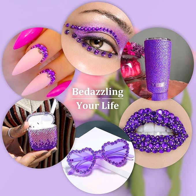 Resin Rhinestones for Crafting, 2 Boxes Purple Flatback Crystals for Bedazzling Crafts DIY Nail Art Deco, Non Hotfix Bulk Gems for Tumbler Shoes Clothing Fabric Face Makeup