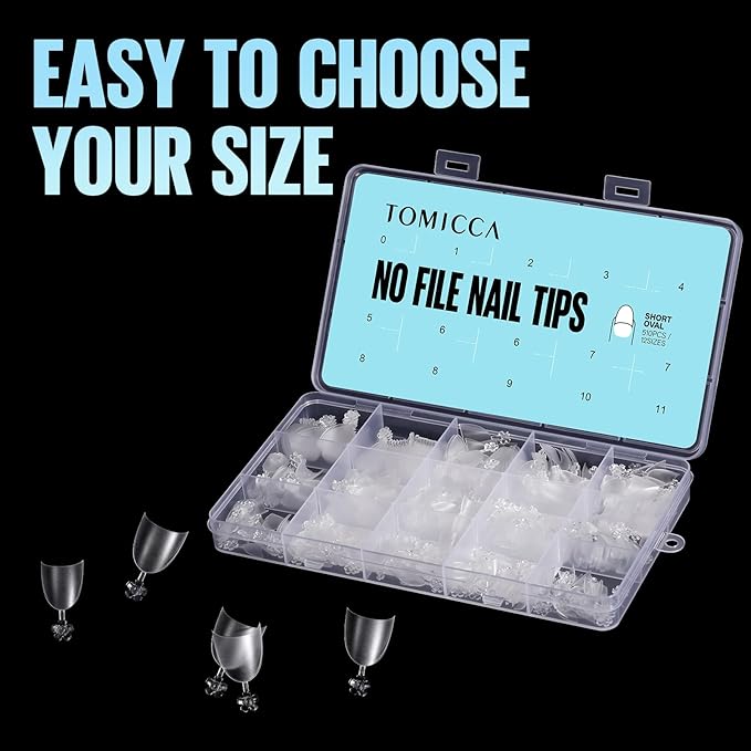 TOMICCA Short Oval Nail Tips 510Pcs Acrylic Fake Nails Full Matte, 12 Sizes No C Curve Nail Tips Half Cover for Salon DIY Nail art