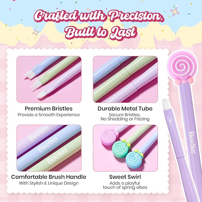 Beetles Spring Nail Art Brushes 6pcs – Sweet Swirl Nail Art Tools Liner Brushes for Nails Dotting Tool Gradient French Manicure Design Pen with Floral Palette, Brush Holder, DIY Gift for Women
