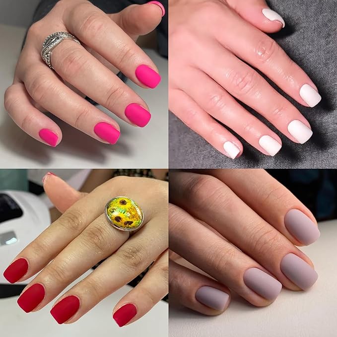 AddFavor Press on Nails Short Square Fake Nails, 576pcs 24 Colors Square Press on Nails Full Cover Acrylic Nail Press ons, Matte False Nail Tips for Women Glue on Nail