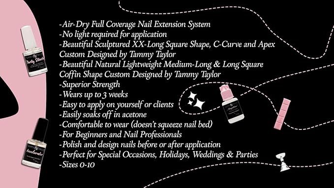 Tammy Taylor Acrylic Long Coffin Nail Tip Extensions | Tapered Square Clear Full Coverage, Natural Lightweight, Long Lasting, Professional C Curve Acrylic Nail Tips | The Weekenders All-in-One Kit