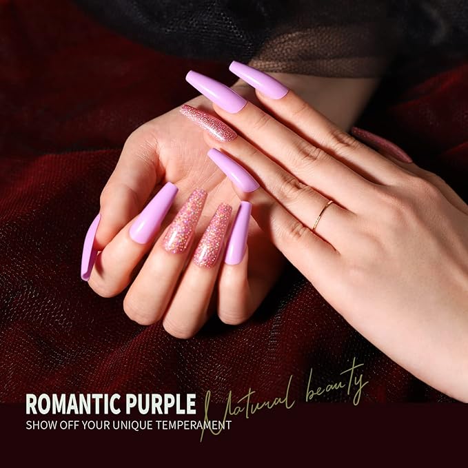 Teenitor Long Coffin Press On Nails, Full Cover Color Coffin Nail Tips, 288pcs Long Ballerina False Nails, 12 Colors Glue On Nails Long Coffin, Glitter Press On False Nails