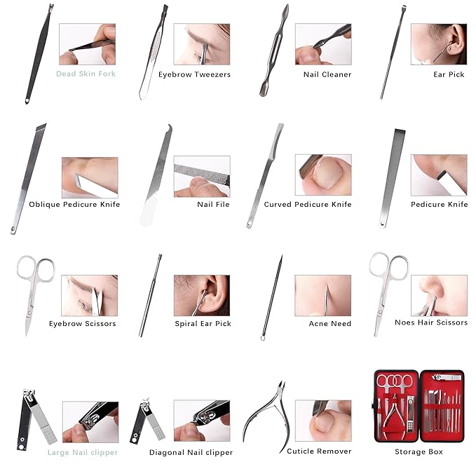 Nail Clipper Set Men Women Professional Stainless Steel Manicure Pedicure Set 16 Pcs Toe Finger Nail Clippers Kit with Portable Travel Case Personal Care Men Grooming Kit for Husband Family