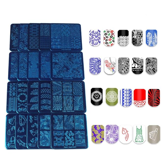 20Pcs Mix Designs Nail Plates +1 Pcs Nail Art Stamper + 1 Scraper Image Stamp Stamping Plates Manicure Template Nail Art Tools (A036-55)