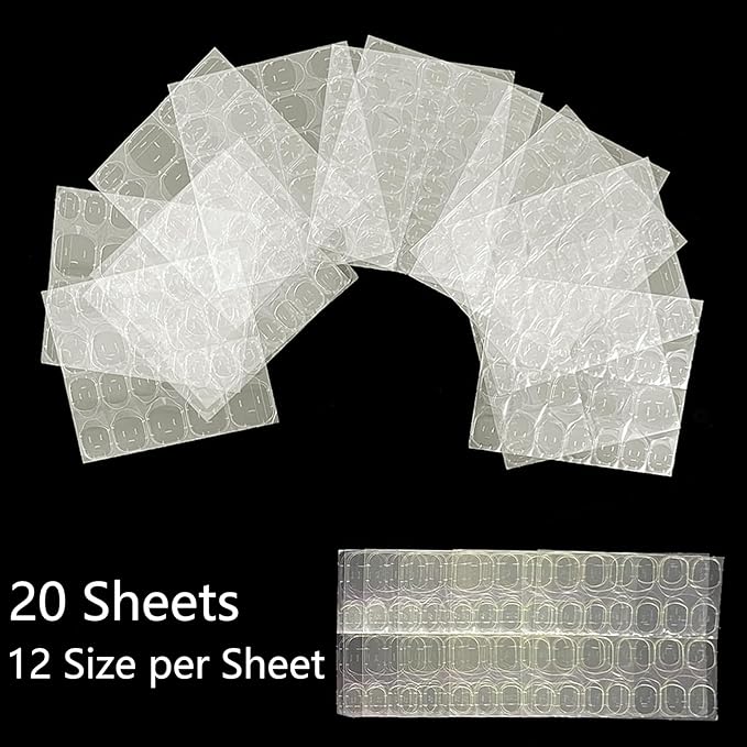 20 Sheets Press on Nails Sticky Tabs,480 PCS Nail Adhesives Tabs Waterproof Gel Glue Stickers Breathable Jelly Double-Sided Adhesive Tapes for Press Ons False Nail Tips Manicure Glue Sticker