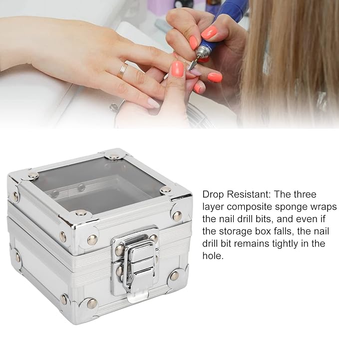 Nail Drill Bit Holder Case,25 Holes Transparent Nail Drill Bits Storage Box,Grinding Heads Storage Box with Lock,Professional Manicure Tools Display Case for Nail Bits(A)