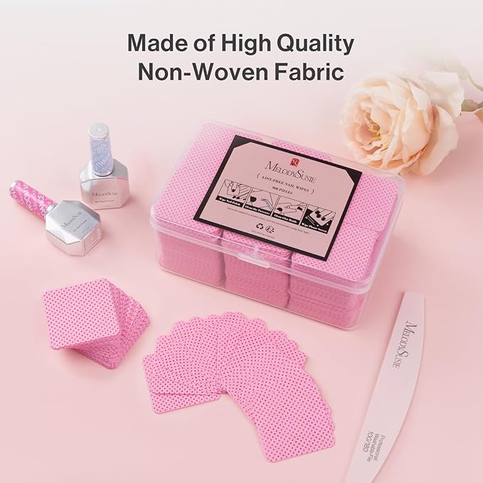 MelodySusie 900Pcs Lint Free Nail Wipes Super Absorbent Soft Non-Woven for Fingernail Polish Remover and Eyelash Extension Wipes for Nail Art