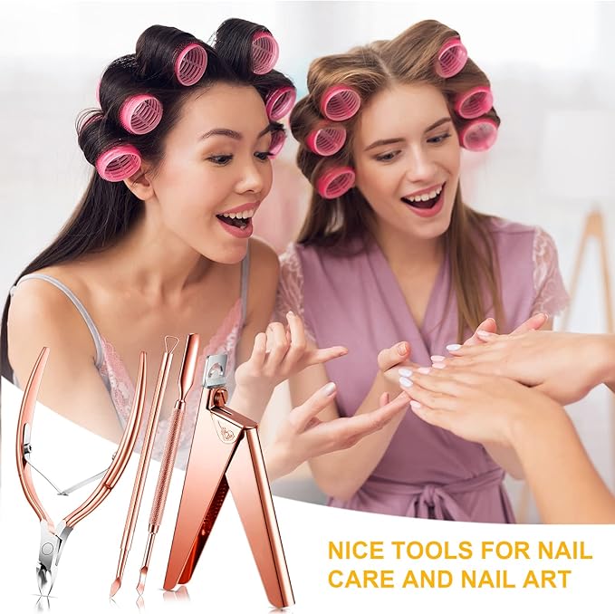 Mudder Acrylic Nail Clippers Kit False Nails Tips Cutter Professional Cuticle Trimmer Nipper Cutter Pusher Remover Stainless Steel Manicure Pedicure Art Tools Set Salon Home(Rose Gold)