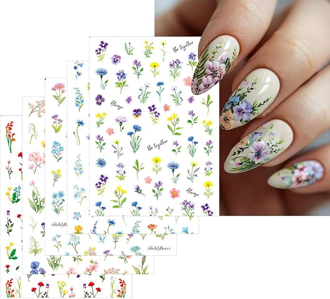 Flower Nail Art Stickers Decals Flowers Bouquet Nail Stickers for Nail Art Floral Plant Nails Design Nail Decals Flower Stickers for Nails Spring Manicure Supply for Women Girls Decoration 5 Sheets