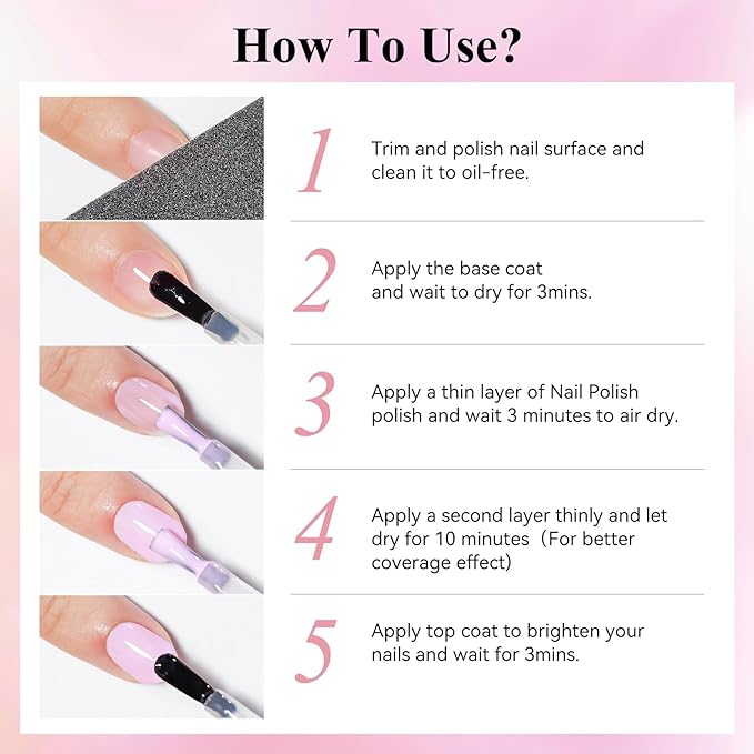 Nail Polish Set Quick Dry-24Pcs Regular Fingernail Polish Bulk White Nude Pink Red Green Blue Long Lasting French Nail Art DIY Home Gift Set for Women
