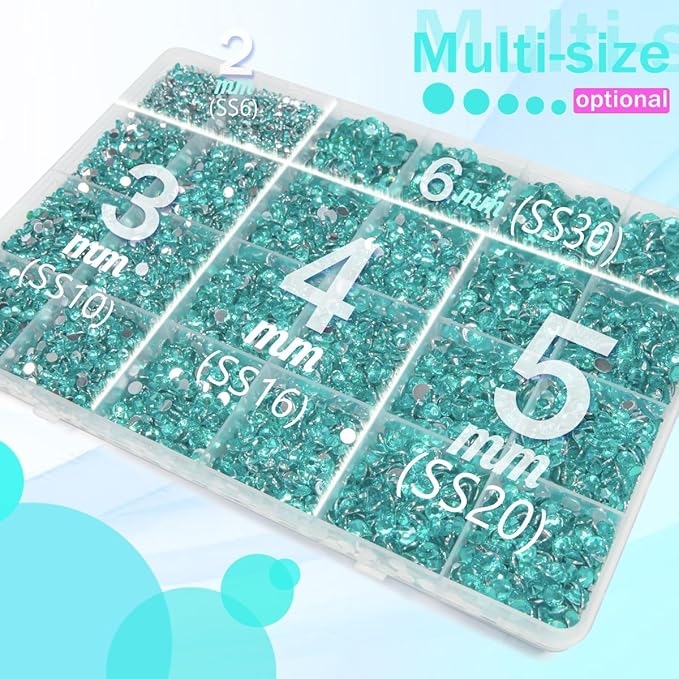 Aquamarine Resin Rhinestones w B7000 Glue for Bedazzling Crafting 2mm-6mm Lake Blue Flatback Stones Diamonds Crystals Gems Bedazzler Kit for Nails Face Eyes Makeup Tumblers Bottles Crafts Shoes