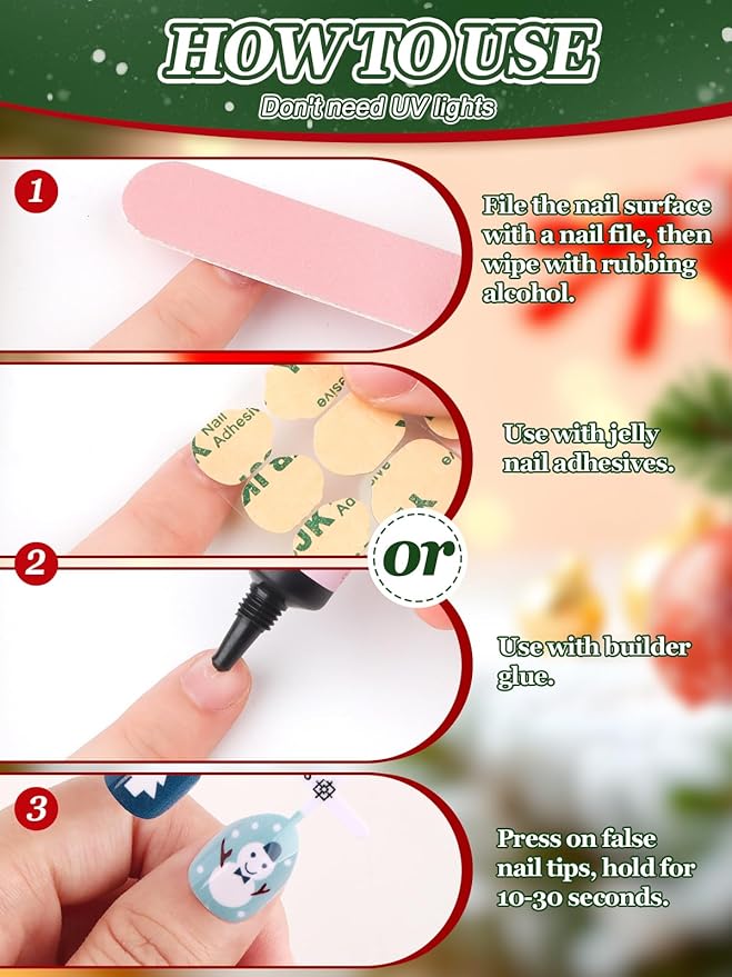 72PCS Christmas Kid Press on Nails, EBANKU 3 Pack Children Fake Nail Kit Snowman Snowflake Press on Nails for Girls 8-12 Years with Jelly Nail Adhesives & Nail Builder Glue