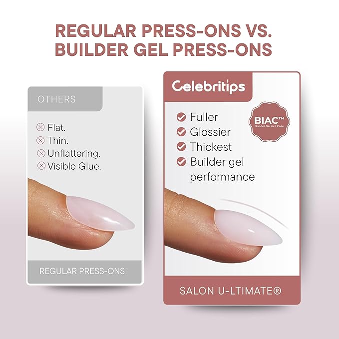 Press On Nails - Salon U-ltimate™ | Clean Pink, Short Coffin Nails, Reusable | 16 sizes - 32 Nails Kit with Glue and Sticky Tabs