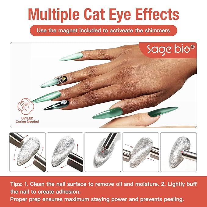 Cat Eye Gel Nail Polish 15ml Venom Sea, Magnetic Shimmer Glass Bead Effect, UV LED Soak Off Nail Gel, Easy DIY Home Manicure