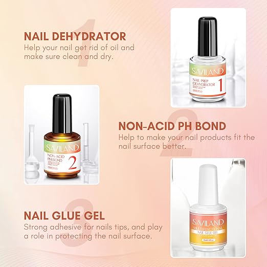 SAVILAND Nail Dehydrator and Primer: Nails Prep Kit Super Strong Nail Glue Non-Acid for Nail Studs No Lift Primer and Dehydrator for Gels Polish Press Ons DIY At Home Salon Gift for Home