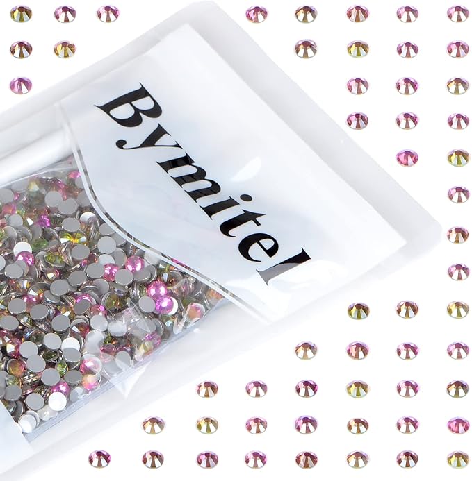2880PCS Art Nail Rhinestones Non Hotfix Glue Fix Round Crystals Glass Flatback for DIY Jewelry Making with one Picking Pen (ss3 2880pcs, Golden Rose)
