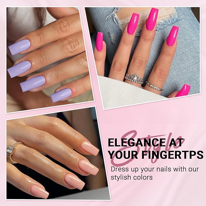 KQueenest 6 Packs Press On Nails Long Medium, Acrylic Press On Nails Square, Natural Medium Fake Nails Press Ons Coffin, Bright Color Soft Gel Glue On Nails for Women Daily Wear 144 Pcs