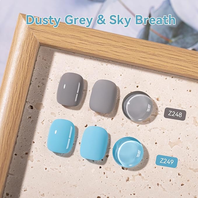 Dusty Gray Blue Nail Polish, 2 Colors Fast Air Dry Fingernail Polish Duo, Light Blue, Non-Gel, Vegan, Opaque, Long-lasting Glossy Nail Art DIY Home Travel Manicure
