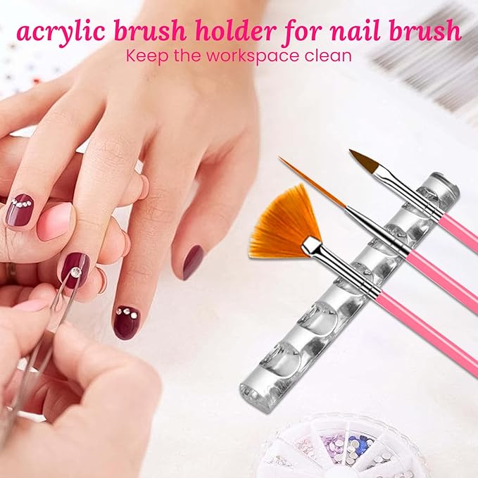 Nail Art Brushes Set with Brush Stand Nail Sculpture Pen Dotting Tools For Paint 3D Nails,Nail Design Brush for Acrylic Gel Dip Powder Nail Extensions,French Manicure,for Home Salon (Pink)