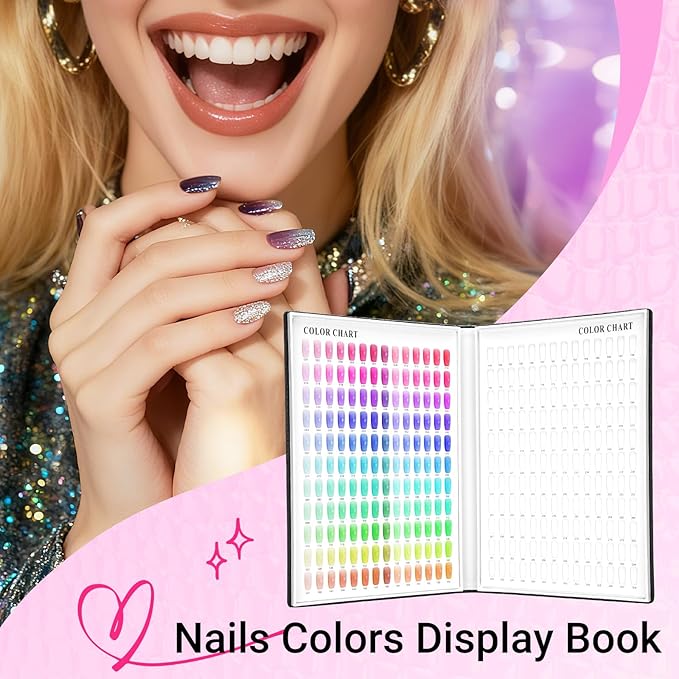 Segbeauty 308 Color Nail Sample Book Organizer, Black Nail Polish Display Book Swatches, Fake Nails Color Swatches with 360 False Tips, Art Salon Gel Nails Polish Display Case Boxes Holder Container