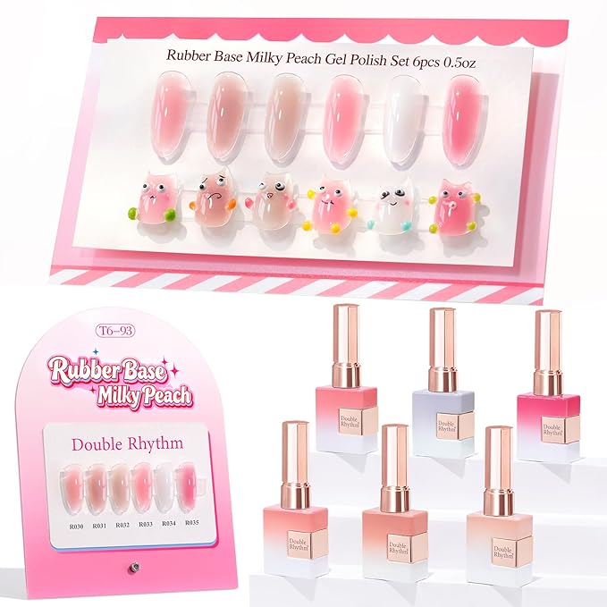 Double Rhythm 6 Pcs 15 ML Gel Polish Set Same Color Same Bottle Soak Off Gel Polish Kit Nail Art Manicure Salon DIY at Home for Women (Milky White Pink Peach-T6-93)