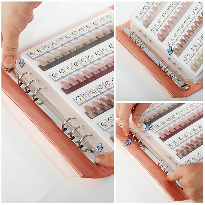96 Magnetic Nail Color Book,Leather Magnetic Color Display Book with 96PCS Magnetic Tips & 1-120 Number Labels,Perfect for Nail Polish Nails Art Design(Pink)