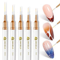 UNA GELLA Nail Art Brushes Metallic, Liner Pens Set For Nail Art Gel Polish, 5Pcs White Color, Detail Nail Art Design Painting Brush Set For Nails Gel Fine Drawing Nail Tools, Sizes 7/9/11/15/25mm