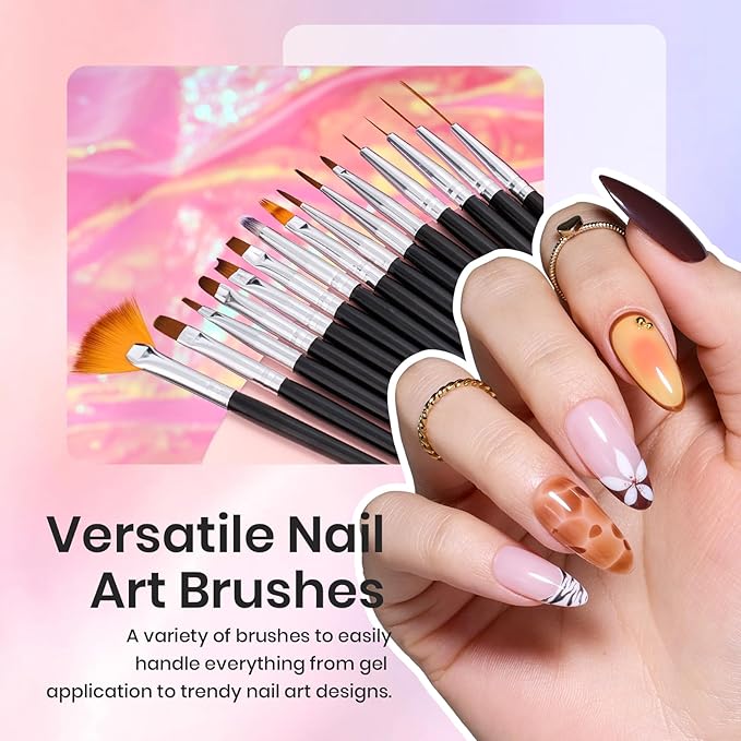 Beetles 31pcs Nail Art Brushes, Nail Art Pens, Dotting Tools, Dust Brush, Striping Liner Fingernail Drawing Pens with Palette Holder All in One for Starter Manicure Design Set