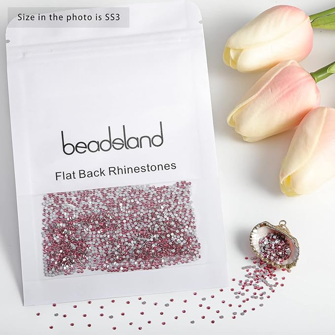 Beadsland Flat Back Crystal Rhinestones Round Gems for Nail Art and Craft Glue Fix, Rose, 1.2-1.4mm, SS3/1440pcs