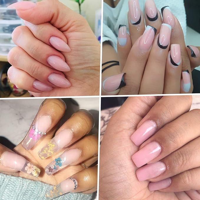 Makartt Nail Rhinestone Glue Gel with Poly Nail Gel 50ML Bundle, Clear Nail Glue Precision Pen Super Strong Adhesive Nail Art Glue Gel for Nail Decorations, Natural Pink Gel Builder for Nails Beauty