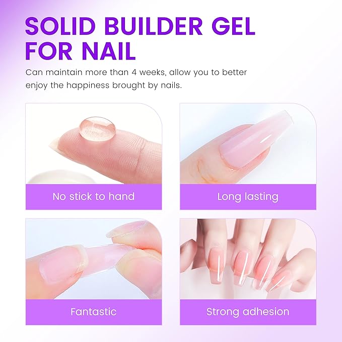 AIJIMEI 3.34oz Nail Builder Gel Kit 100g Solid BuilderGel for Nails Extension Gel with Nail Art Tools No Stick Hand (Pink)