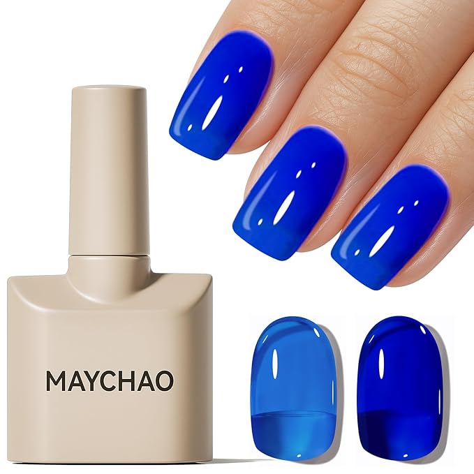 MAYCHAO 15ML Jelly Klein Blue Gel Nail Polish 1Pc Bright Blue Gel Polish Soak Off UV LED Translucent Nail Polish Nail Art Starter Manicure Salon DIY at Home, 0.5 OZ