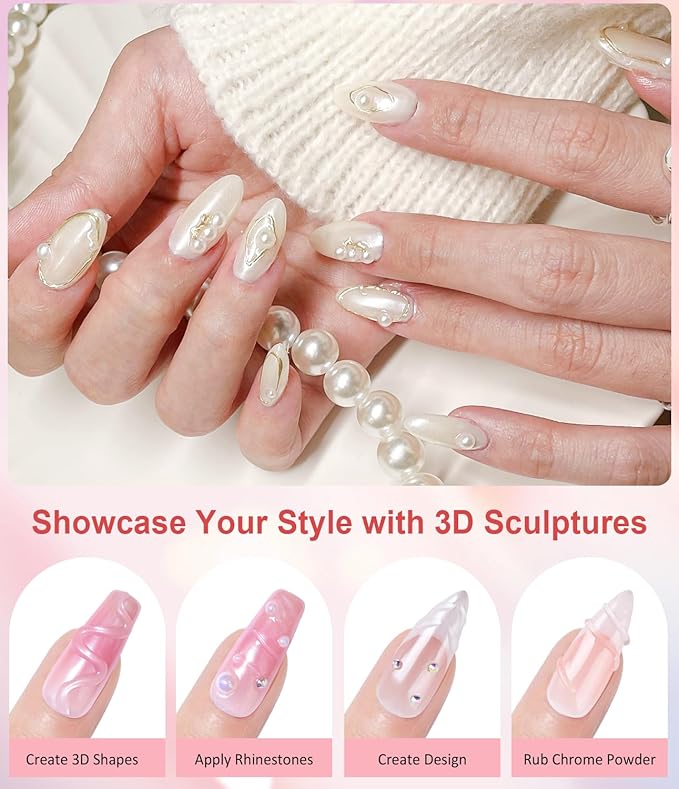 Pearl Chrome Nail Powder BISHENGYF -【Metallic Mirror Effect】Magic Mirror Silver Chrome Nail Powder White Aurora Mermaid Iridescent Nail Chrome Powder Glitter Pigment Dust For Nail Art Decroation DIY