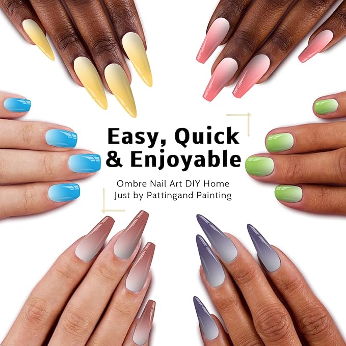 Sponge Pat Gel Nail Polish Palette, 12 Colors Blending Ombre Gel Polish Gradient Painting Nails Art, No Wipe, UV/LED Cured (12 Colors D)