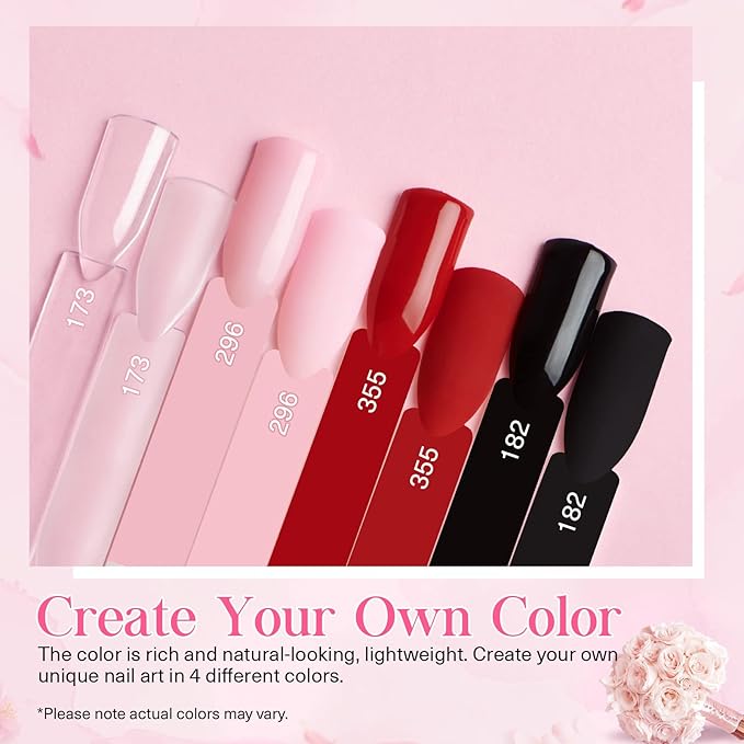 AZUREBEAUTY Dip Nails Powder Starter Kit, 4 Colors Pink Red Black Clear Valentine's Day Dipping Powder System Liquid Set Recycling Tray with Base & Top Coat Activator Manicure Kit for Gift.